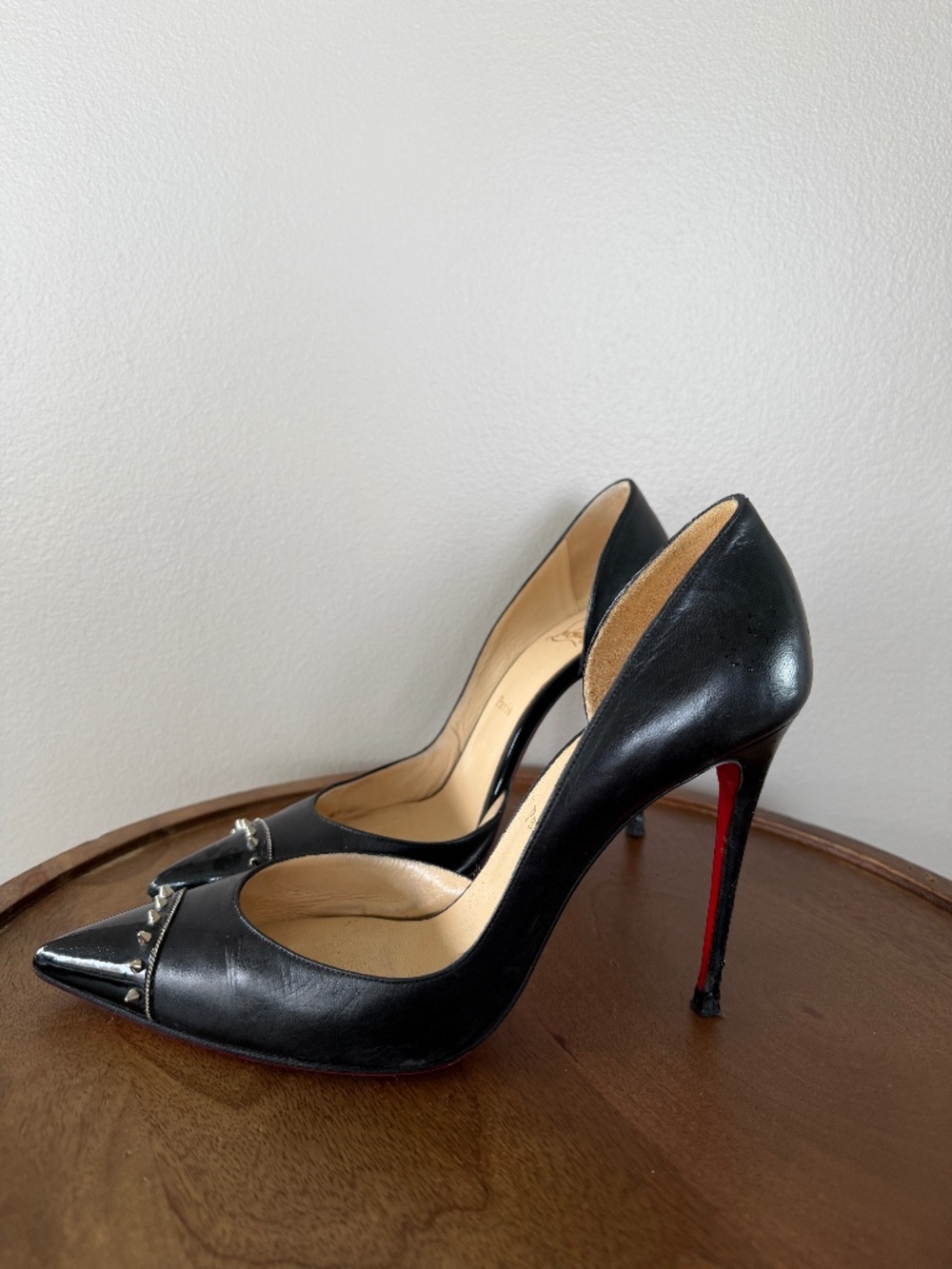 Christian Louboutin Black Leather Spike D’Orsay Pumps Red Sole